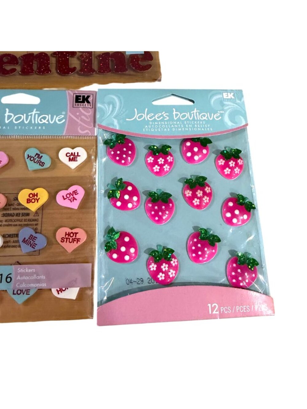 Jolees 3D Valentines Day Stickers Lot Flowers Strawberries Conversation Hearts - Picture 2 of 5